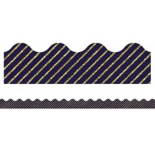 Carson-Dellosa Sparkle and Shine Gold Glitter and Navy Stripe Scalloped Borders, 13 Strips per Pack