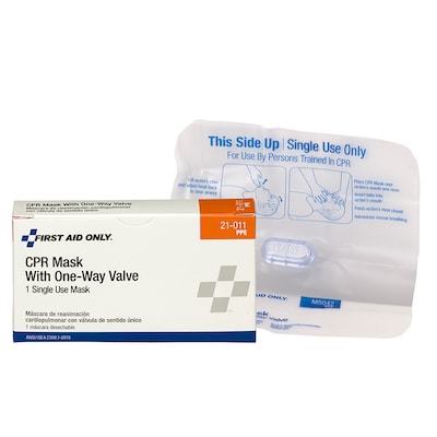 First Aid Only® Emergency CPR Mask, One-Way Valve, Single Use (21-011)