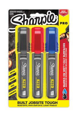 Sharpie PRO Permanent Markers, Chisel Tip, Assorted, 3/Pack (2018335/2178474)
