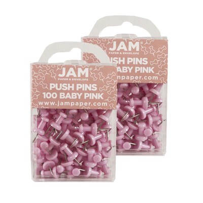 JAM Paper Push Pins, Baby Pink, 2 Packs of 100 (222419048A)