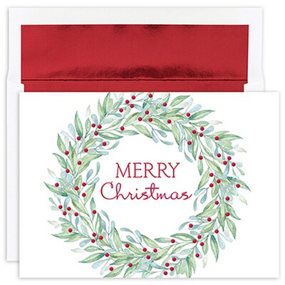 JAM Paper® Christmas Cards Set, Simple Wreath, 18/Pack (526913800)