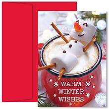 JAM Paper® Christmas Cards Set, Marshmallow Snowman, 18/Pack (526910000)