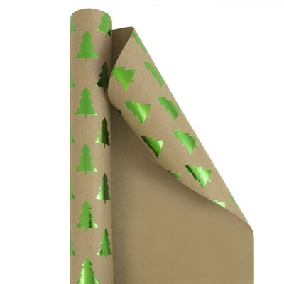 JAM Paper® Christmas Wrapping Paper Rolls, Assorted Kraft Red Trees & Kraft Green Trees, 12 Sq. Ft (
