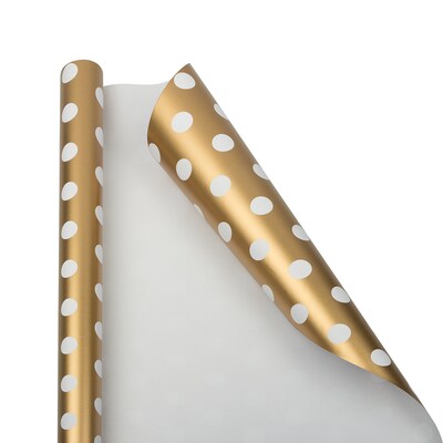 JAM Paper® Gift Wrap, Polka Dot Wrapping Paper, 25 Sq. Ft, Gold with White Polka Dots, Roll Sold Individually (165D25GO)