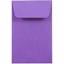 JAM Paper® #1 Coin Business Colored Envelopes, 2.25 x 3.5, Violet Purple Recycled, 100/Pack (3530278