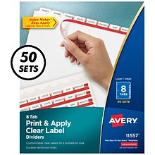 Avery Index Maker Paper Dividers with Print & Apply Label Sheets, 8 Tabs, White, 50 Sets/Pack (11557