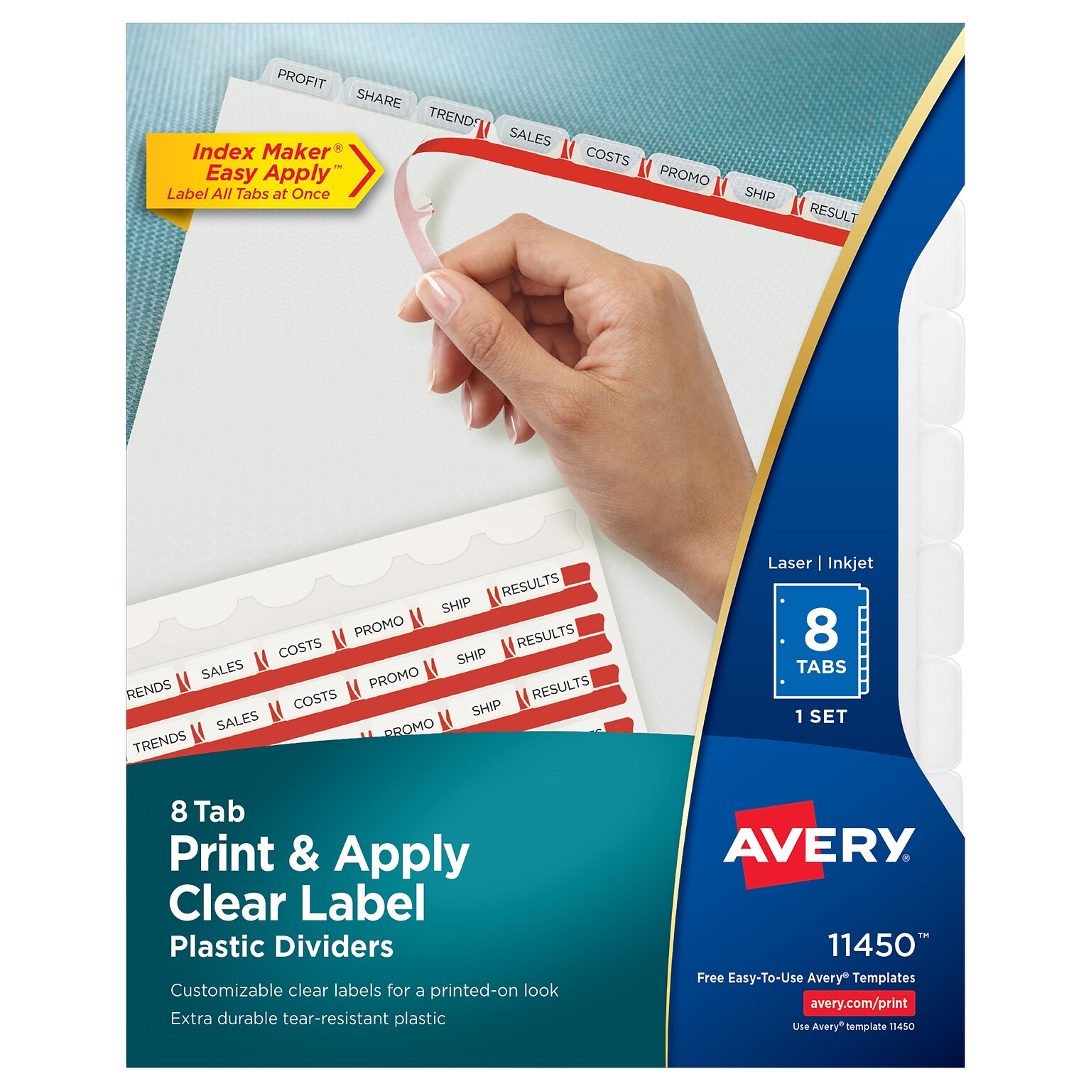 Avery Index Maker Plastic Dividers with Print & Apply Label Sheets, 8 Tabs, Frosted White (11450)