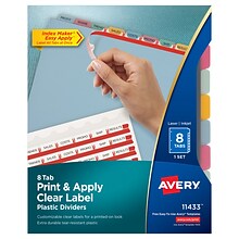 Avery Index Maker Print & Apply Label Dividers, 8-Tab, Translucent Assorted, Set (11433)