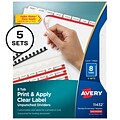 Avery Index Maker Unpunched Paper Dividers with Print & Apply Label Sheets, 8 Tabs, White, 5 Sets/Pa