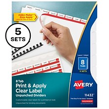 Avery Index Maker Unpunched Paper Dividers with Print & Apply Label Sheets, 8 Tabs, White, 5 Sets/Pa