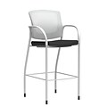 Union & Scale™ Workplace2.0™ Bistro Height Stool Fog Mesh, Fixed Arms, Black Fabric (54250)