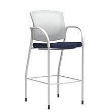 Union & Scale Workplace2.0™ Bistro Height Stool Fog Mesh, Fixed Arms, Navy Fabric (54253)