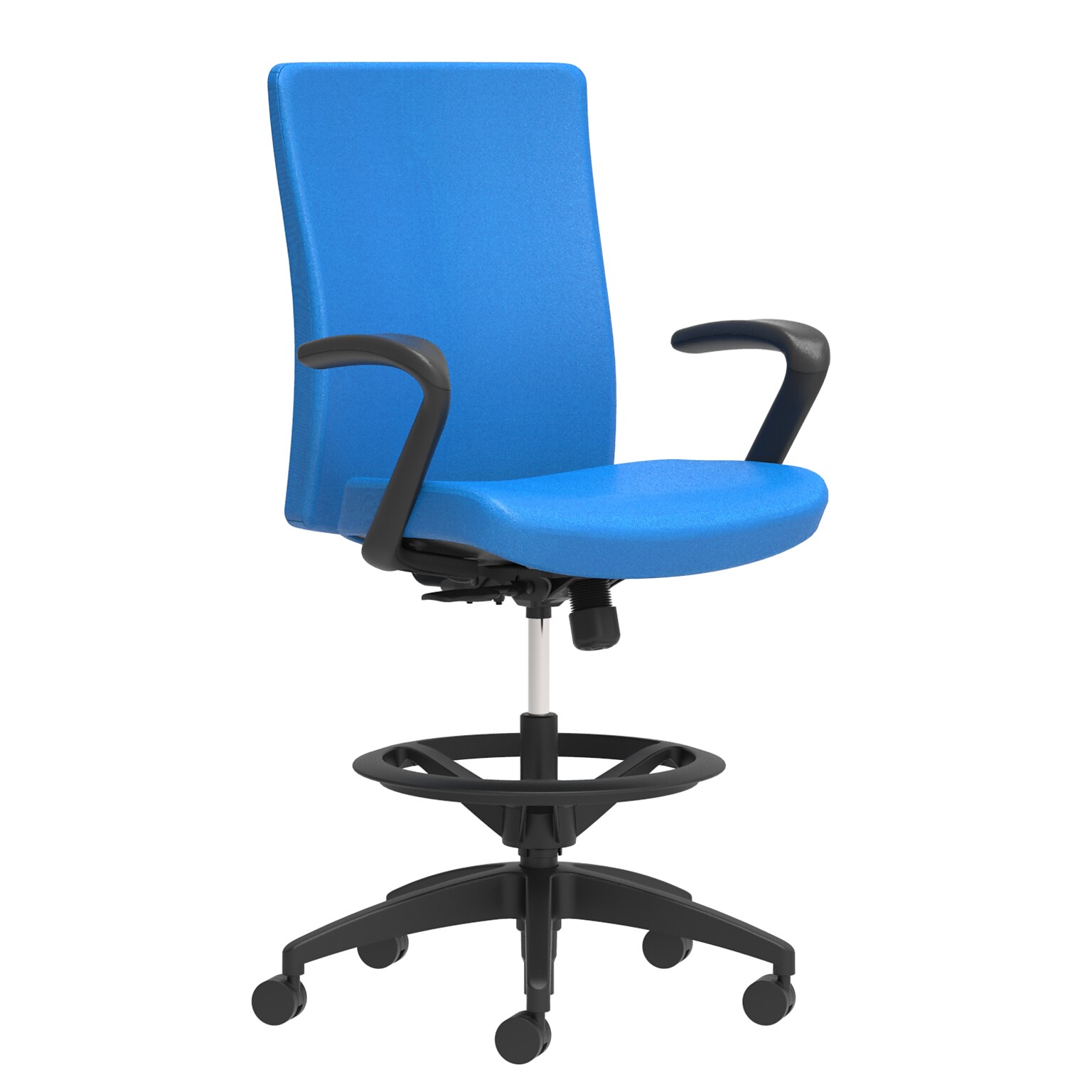 Union & Scale Workplace2.0™ Stool Upholstered, Fixed Arms, Cobalt Fabric, Limited Synchro Tilt (54217)