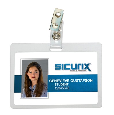 Sicurix Self-Laminating Badge Holder Horizontal Clip, 3-1/2 x 2-1/4, Clear (BAU62916)