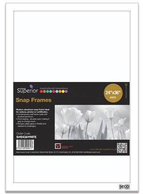 Seco Snap Frame Poster Holder, 24 x 36, White Aluminum (SN2436)