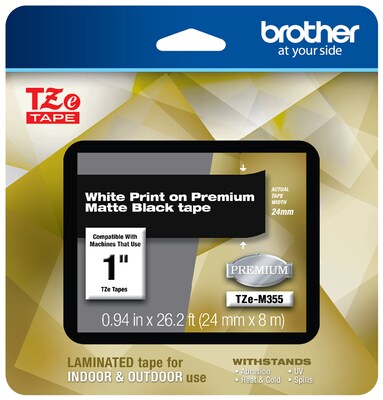 Brother P-touch TZe-M355 Laminated Premium Label Maker Tape, 1 x 26-2/10, White on Matte Black (TZ