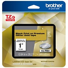 Brother P-touch TZe-PR851 Laminated Premium Label Maker Tape, 1 x 26-2/10, Black on Glitter Gold (