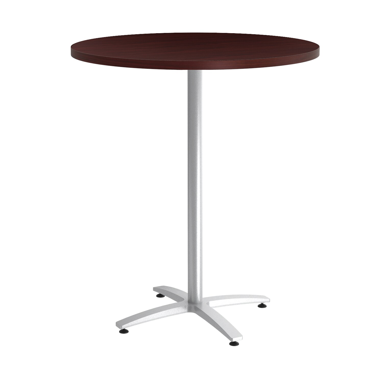 Union & Scale Workplace2.0™ Multipurpose 36 Round Mahogany Laminate Bistro Height Silver Base Table (54797)