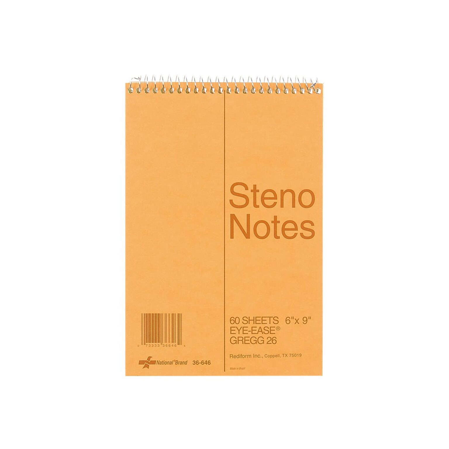 National Brand Steno Pad, 6 x 9, Gregg, Brown, 60 Sheets/Pad (36646)