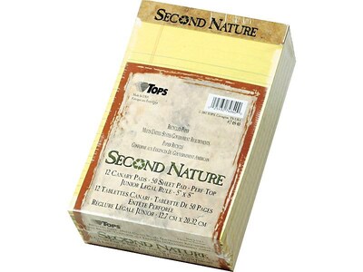 TOPS Second Nature Notepads, 5" x 8", Narrow, Canary, 50 Sheets/Pad, 12 Pads/Pack (TOP 74840)