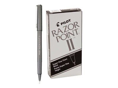 Pilot Razor Point II Marker Pens, Super Fine Point, Black Ink, Dozen (11009)