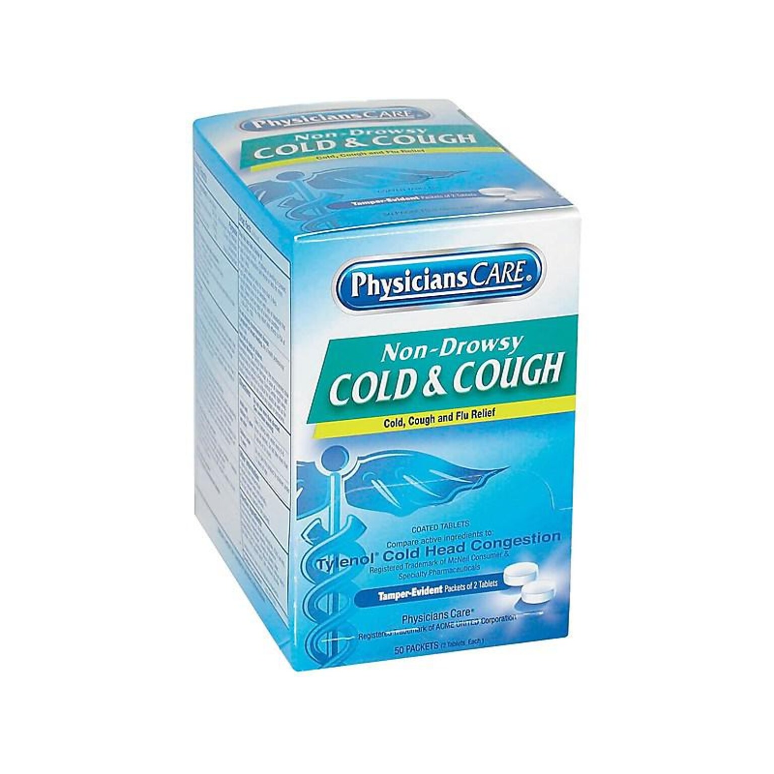 PhysiciansCare Cold & Cough Tablets, 2/Pack, 50 Packs/Box (90092)