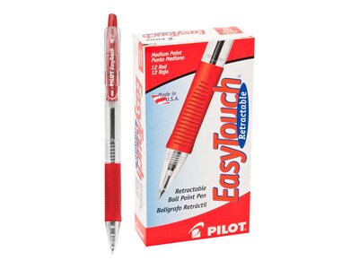 Pilot EasyTouch Retractable Ballpoint Pens, Medium Point, Red Ink, Dozen (32222)