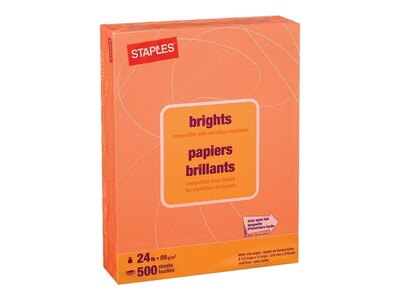 Staples Brights Multipurpose Colored Paper, 24 lb, 8.5" x 11", Orange, 500/Ream, 10 Reams/Carton (20108A)