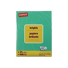Staples® Brights Multipurpose Paper, 24 lbs., 8.5 x 11, Dark Green, 500/Ream (20103)