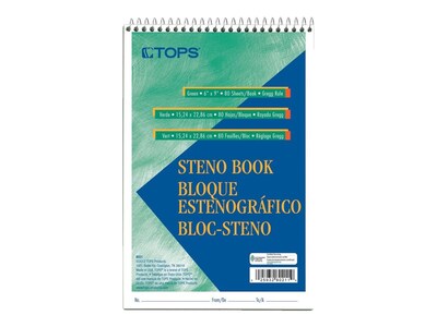 TOPS Steno Pad, 6 x 9, Gregg, Green Tint, 80 Sheets/Pad (TOP8021)