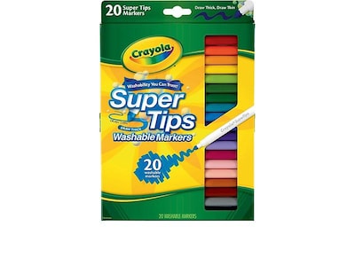 Crayola Super Tips Washable Markers, Fine, Assorted, 20/Pack (58-8106)
