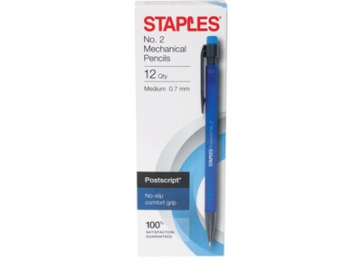 Staples® Postscript™ Mechanical Pencils, 0.7mm, #2 Medium Lead, Blue Barrel, 12/Pack (18168)
