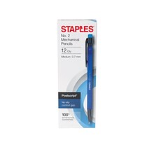 Staples® Postscript™ Mechanical Pencils, 0.7mm, #2 Medium Lead, Blue Barrel, 12/Pack (18168)