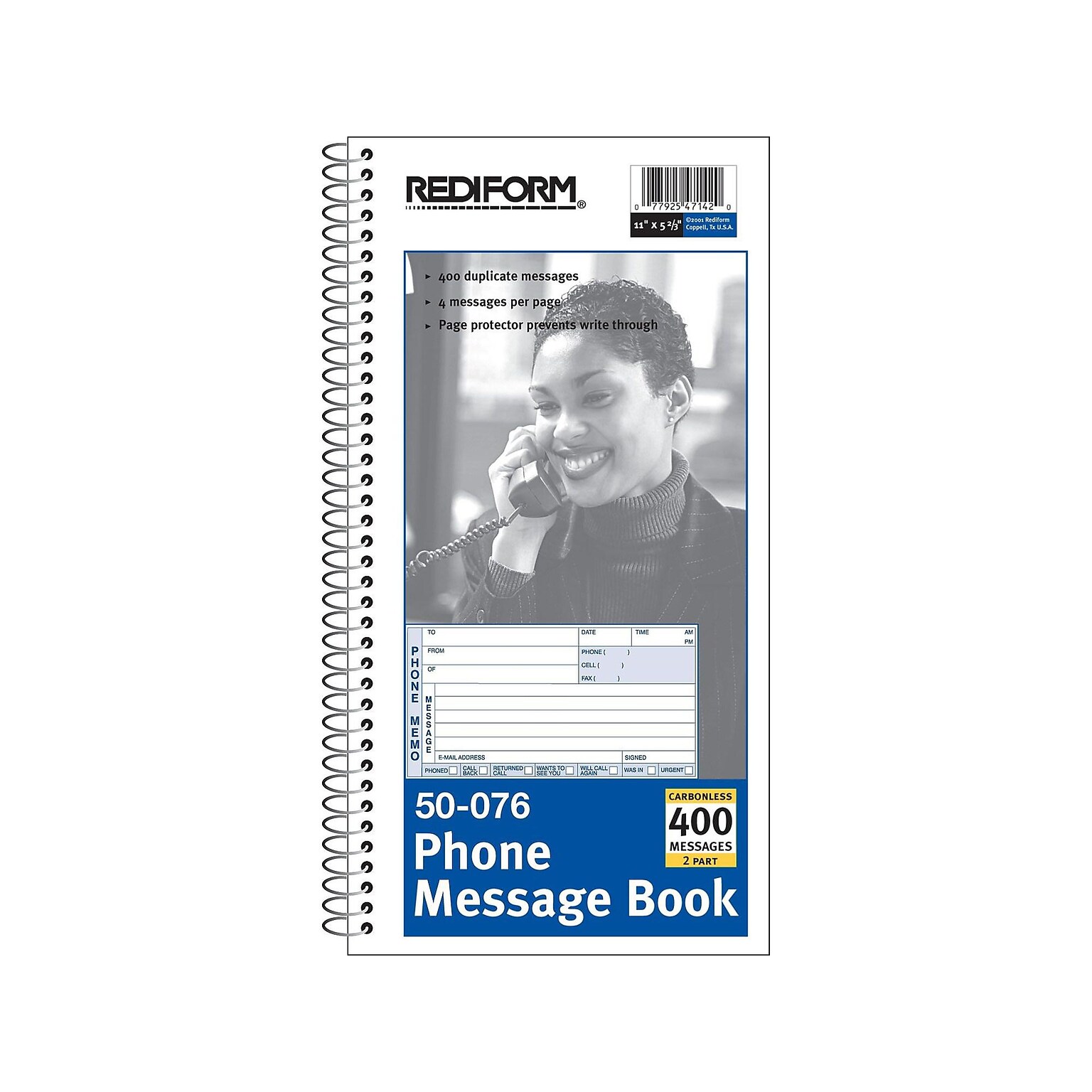 Rediform Phone Message Pad, 3 x 5, White/Blue, 100 Sheets/Pad (50076)