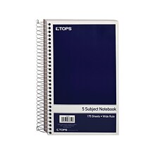 Oxford 5-Subject Subject Notebooks, 6 x 9.5, Wide Ruled, 175 Sheets, Blue (63859)