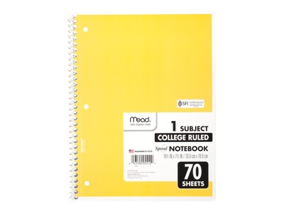 Mead 1-Subject Notebooks, 8" x 10.5", College Ruled, 70 Sheets (MEA05512)
