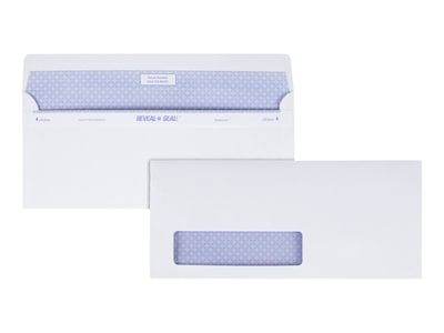 Quality Park Reveal-N-Seal Security Tinted #10 Window Envelope, 4 1/8 x 9 1/2, White Wove, 500/Box
