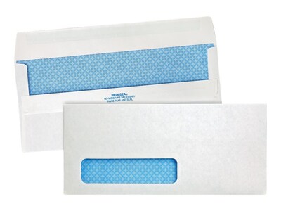 Quality Park Redi-Seal Security Tinted #10 Window Envelope, 4 1/8 x 9 1/2, White Wove, 500/Box (21