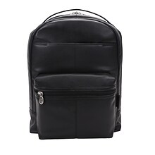Mcklein Leather Dual Compartment Laptop Backpack, Parker, Pebble Grain Calfskin Leather, Black (8855
