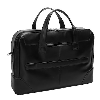 Mcklein Leather Dual Compartment Laptop Briefcase, Harpswell, Top Grain Cowhide Leather, Black (88565)