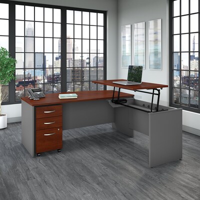 Bush Business Furniture Westfield 72W 3 Position Bow Front Sit to Stand L Desk w/ File Cabinet, Han