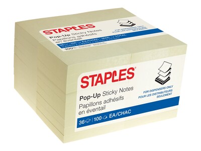 Staples® Recycled Pop-up Notes, 3 x 3, Sunshine Collection, 100 Sheet/Pad, 36 Pads/Pack (S-33YRP36