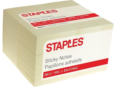 Staples® Recycled Notes, 3 x 3, Sunshine Collection, 100 Sheet/Pad, 36 Pads/Pack (S-33YR36)