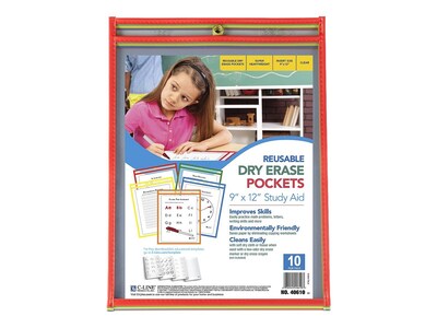 C-Line 9 x 12 Reusable Dry Erase Pockets, Assorted Colors, 10/Pack (CLI40610)