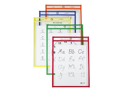 C-Line 9" x 12" Reusable Dry Erase Pockets, Assorted Colors, 10/Pack (CLI40610)