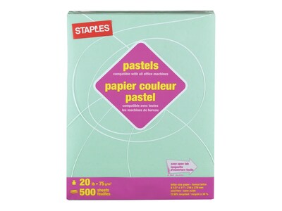Staples Pastel 30% Recycled Colored Paper, 20 Lbs., 8.5 x 11, Green, 5000/Carton (14781-AA)
