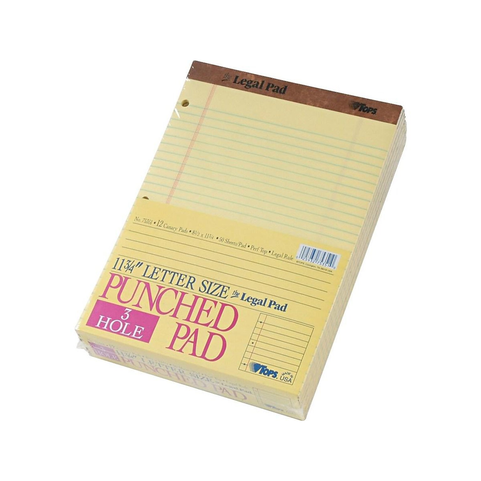 TOPS Legal Notepad, 8.5 x 11.75, Wide Ruled, Canary Yellow, 50 Sheets/Pad, 12 Pads/Pack (TOP 75351)