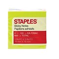 Staples Stickies Standard Notes, 3 x 3 Assorted, 100 Sheets/Pad, 6 Pads/Pack (S-33BR6/52560)