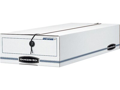 Bankers Box Liberty Corrugated Check & Form Storage Boxes, String & Button, 5H x 11W x 24D, White