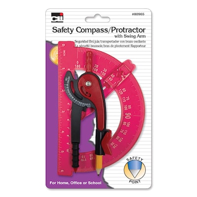Charles Leonard Compass Safety and 6" Swing Arm Protractor, Assorted Colors, Pack of 12 (CHL80965ST)